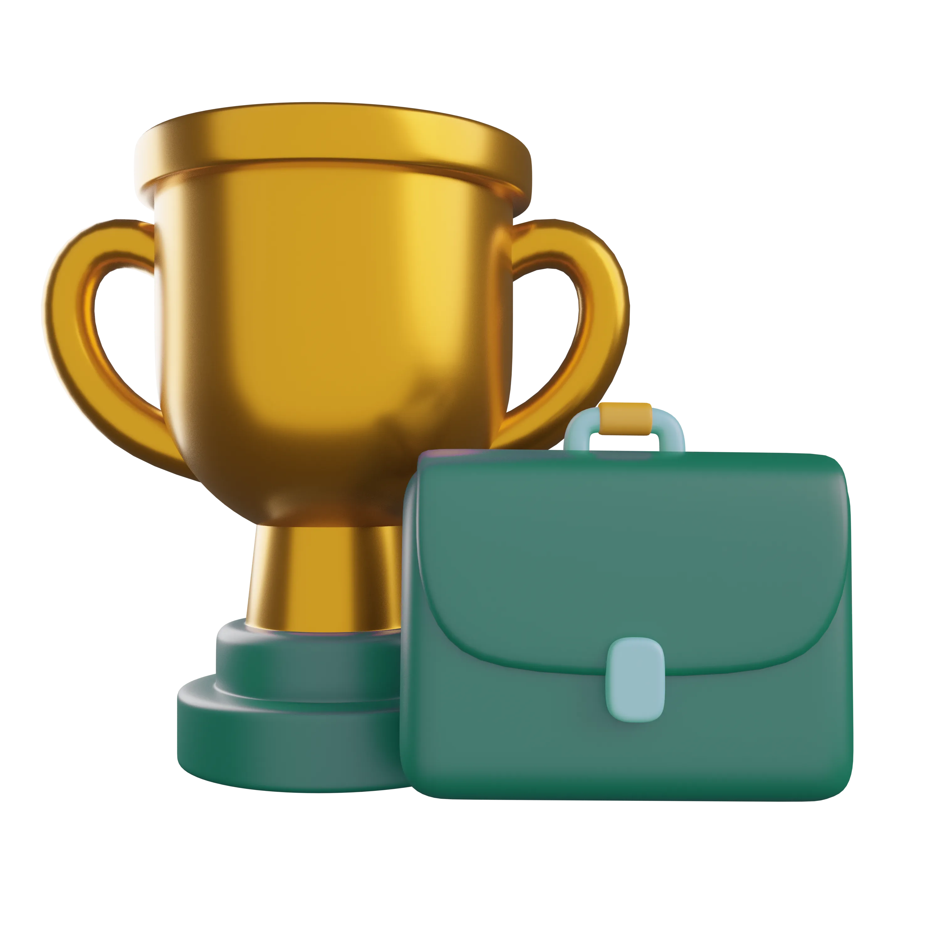 Ícone de troféu dourado ao lado de uma pasta verde, representando o simulador de novo crédito pessoal.